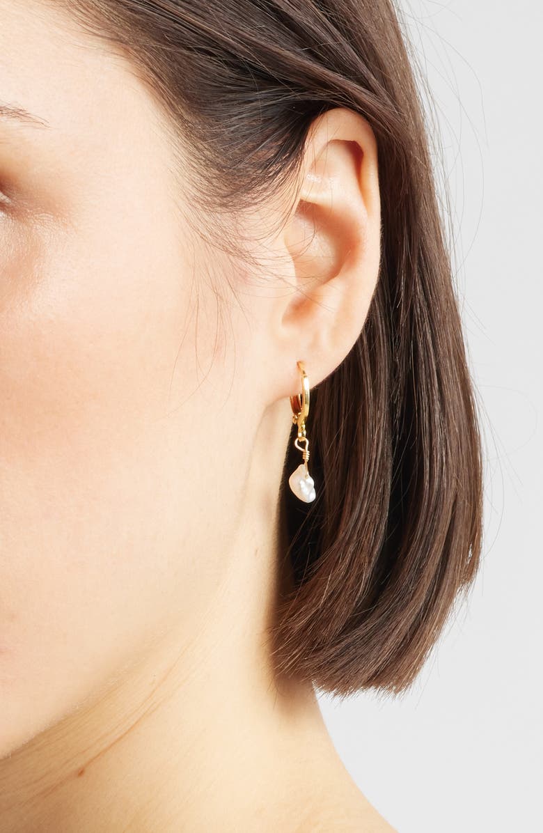 Kiara by Ki-ele Thalia Keshi Pearl Drop Huggie Hoop Earrings, Alternate, color, Gold