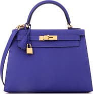 Pre-Owned Hermes Kelly Handbag Blue Epsom with Gold Hardware 28