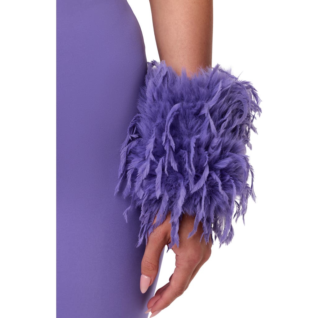 Naked Wardrobe Faux Feather Wrist Cuffs In Purple