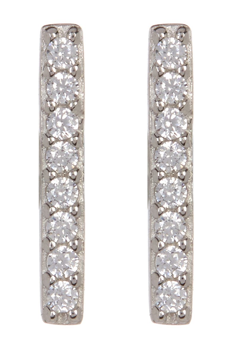 White Rhodium Plated Swarovski Crystal Accented Bar Stud Earrings, Main, color, SILVER
