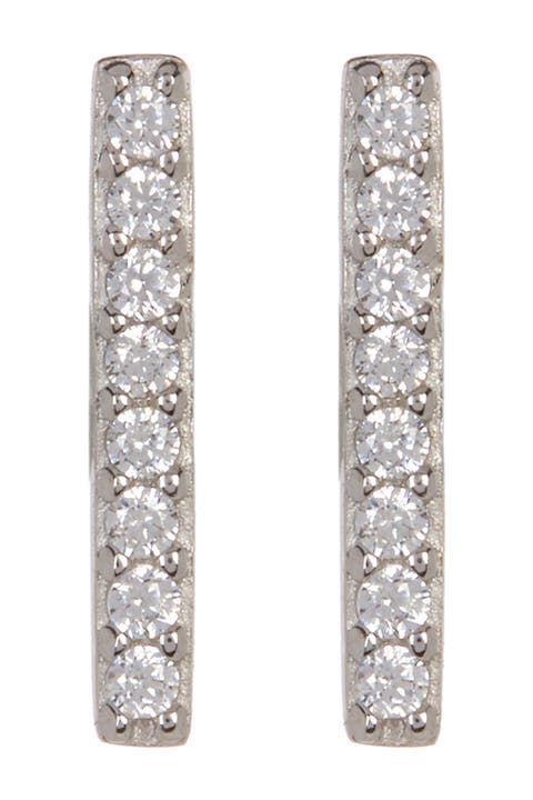 White Rhodium Plated Swarovski Crystal Accented Bar Stud Earrings