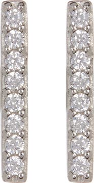 Adornia White Rhodium Plated Swarovski Crystal Accented Bar Stud Earrings