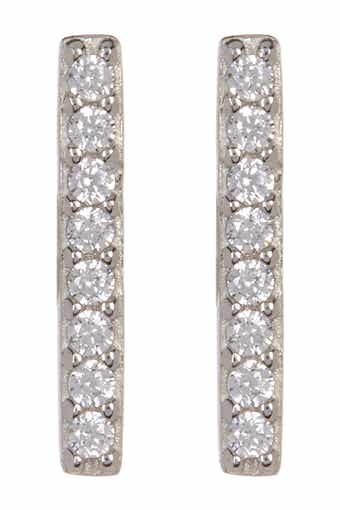 Adornia White Rhodium Plated Swarovski Crystal Accented Bar Stud Earrings