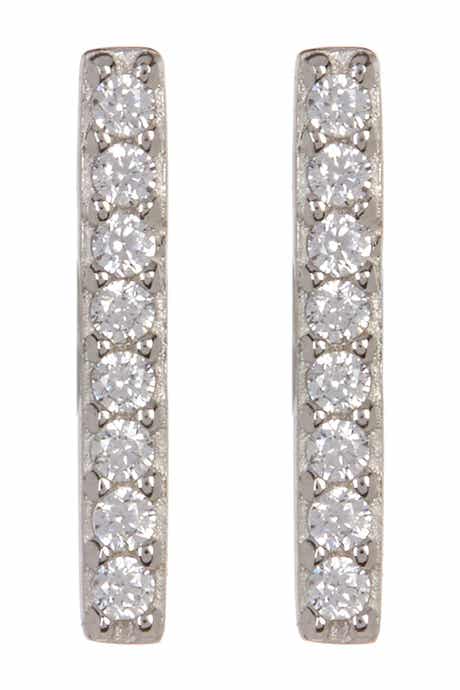 Adornia White Rhodium Plated Swarovski Crystal Accented Bar Stud Earrings