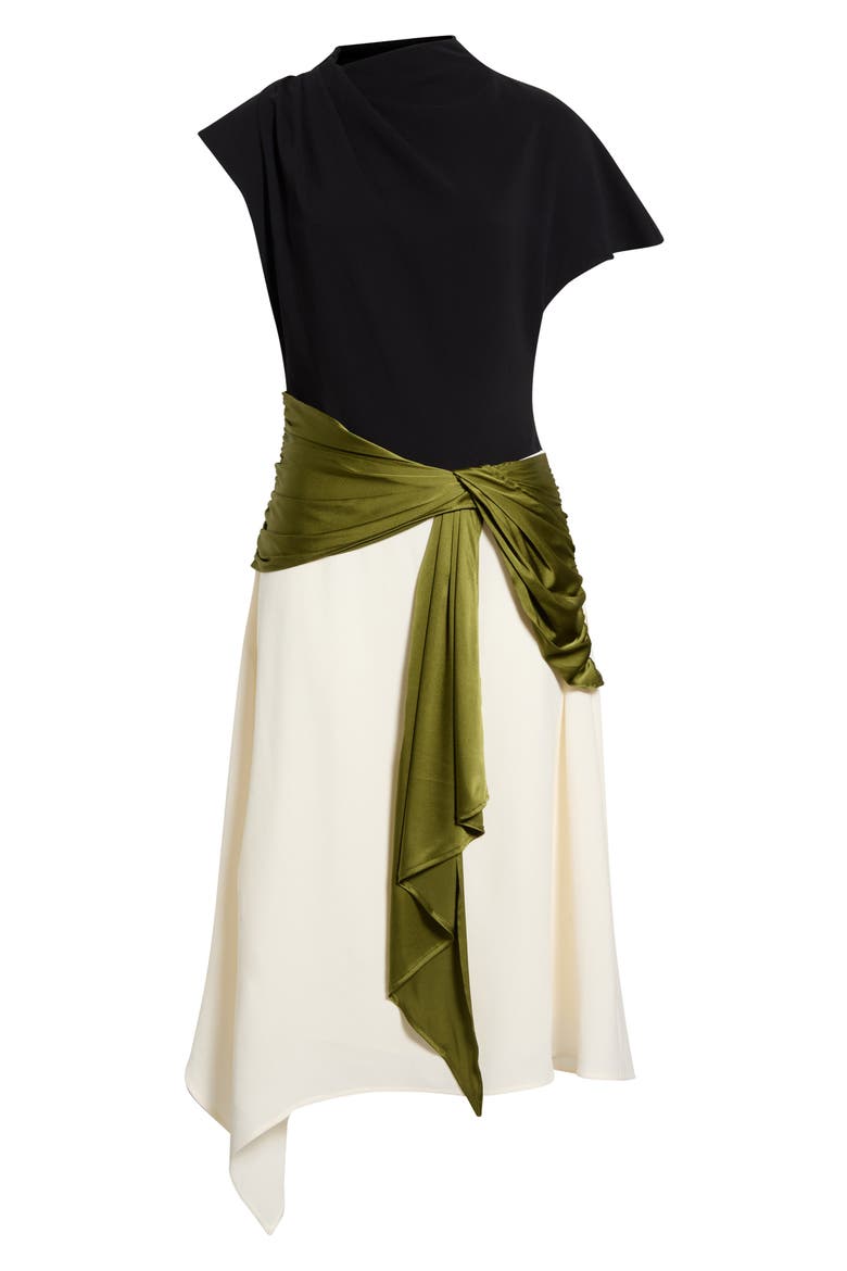Davina Mock Neck Asymmetric Dress, Main, color, BLACK/ PEAR MULTI