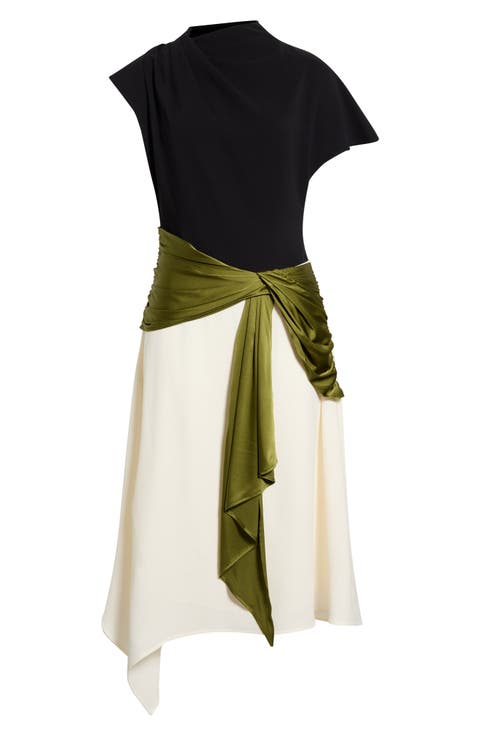 Davina Mock Neck Asymmetric Dress