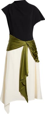 STAUD Davina Mock Neck Asymmetric Dress