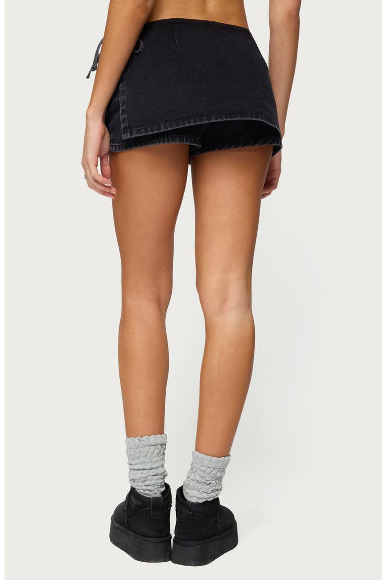 Giselle Wrap Low Rise Denim Miniskort, Alternate, color, BLACK-WASHED