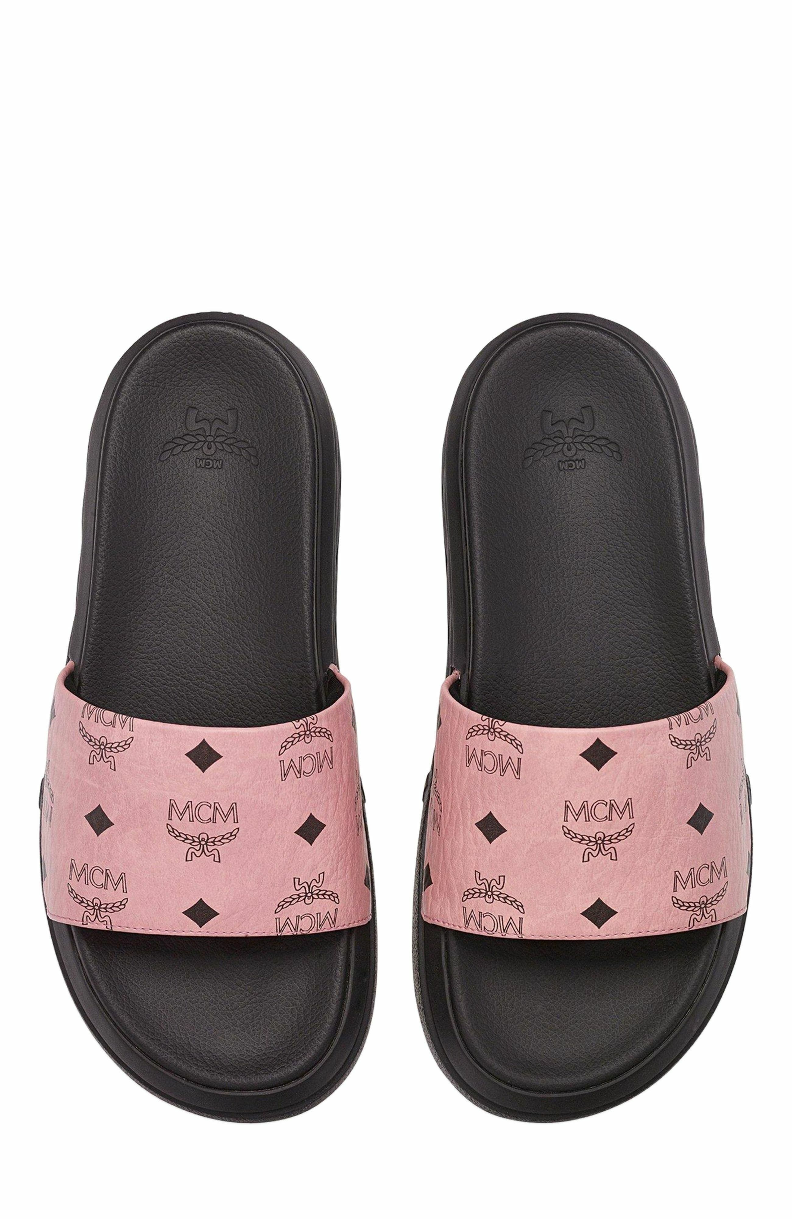 MCM Visetos Slide Sandals, Alternate, color, Pink
