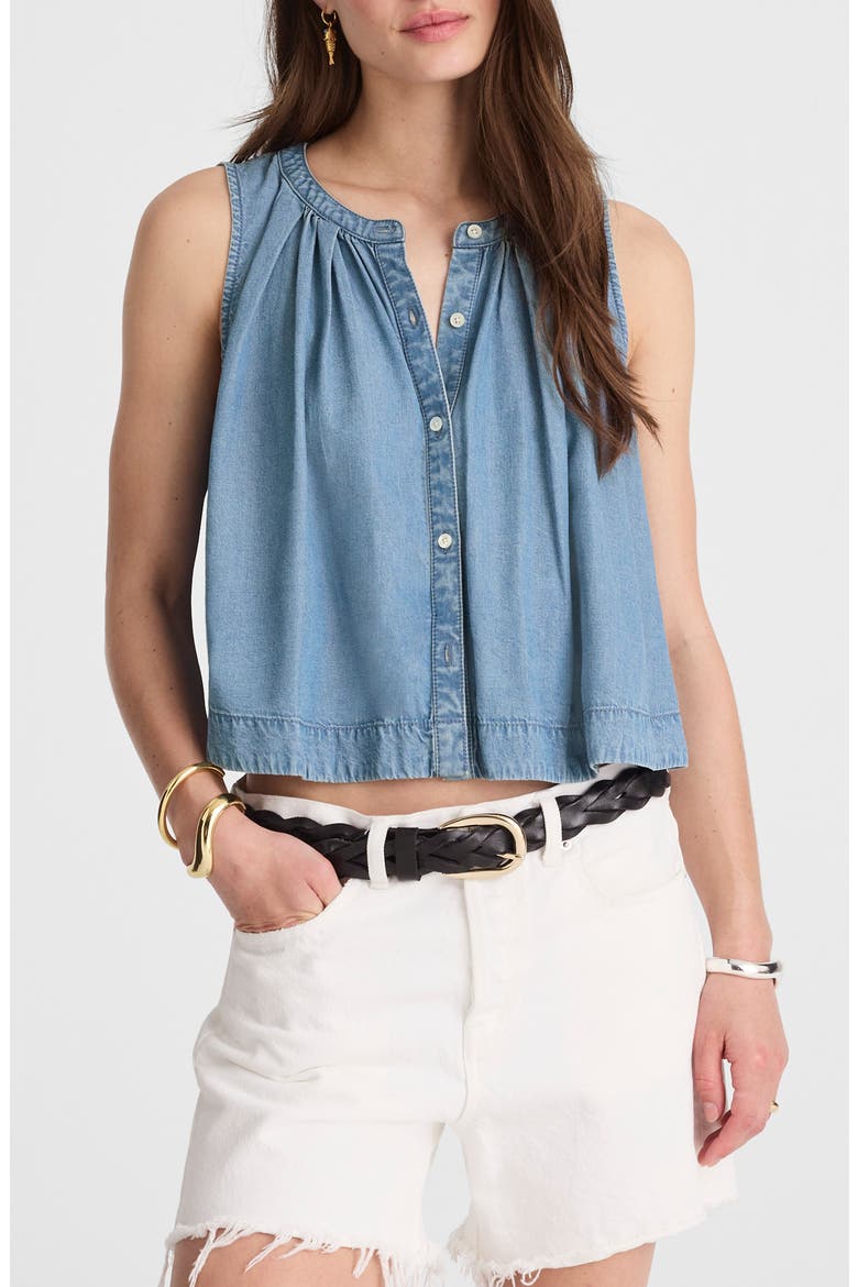 Denim Button-Up Tank Top, Main, color, ASHBURY WASH