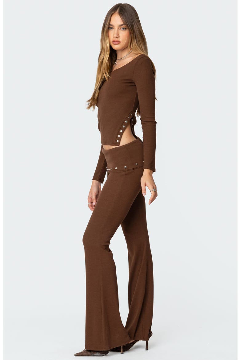 Aries Foldover Studded Waist Flare Leggings, Alternate, color, BROWN