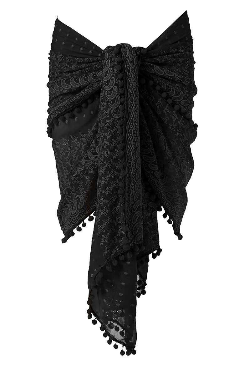 Embroidered Pareo, Alternate, color, BLACK