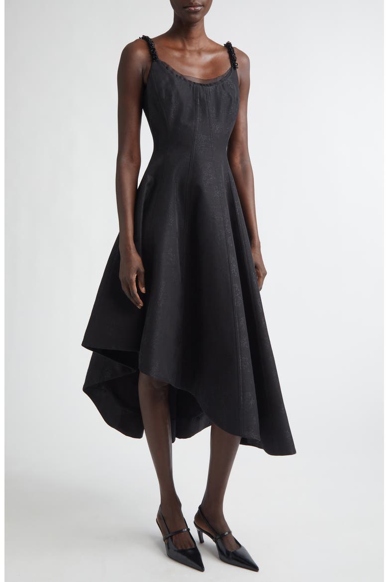 Asymmetric Midi Cocktail Dress, Main, color, BLACK