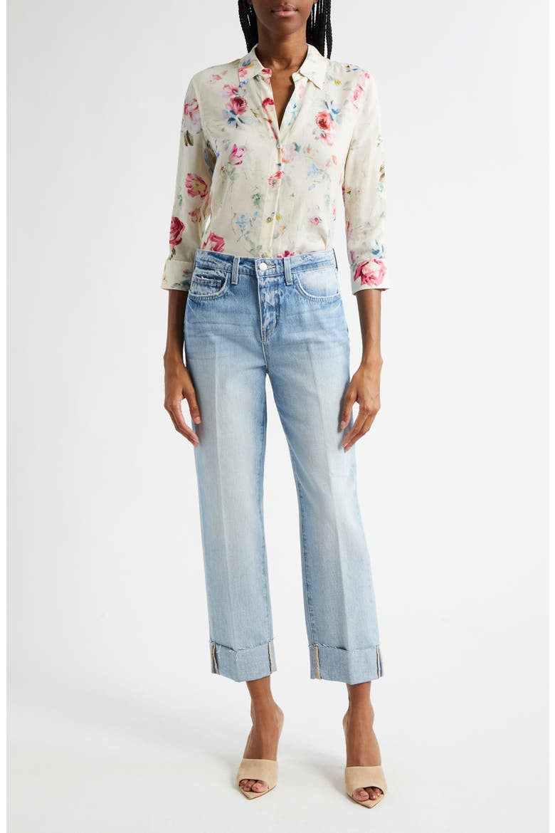 Camille Print Button-Up Shirt, Alternate, color, IVORY MULTI WATERCOLOR FLORAL