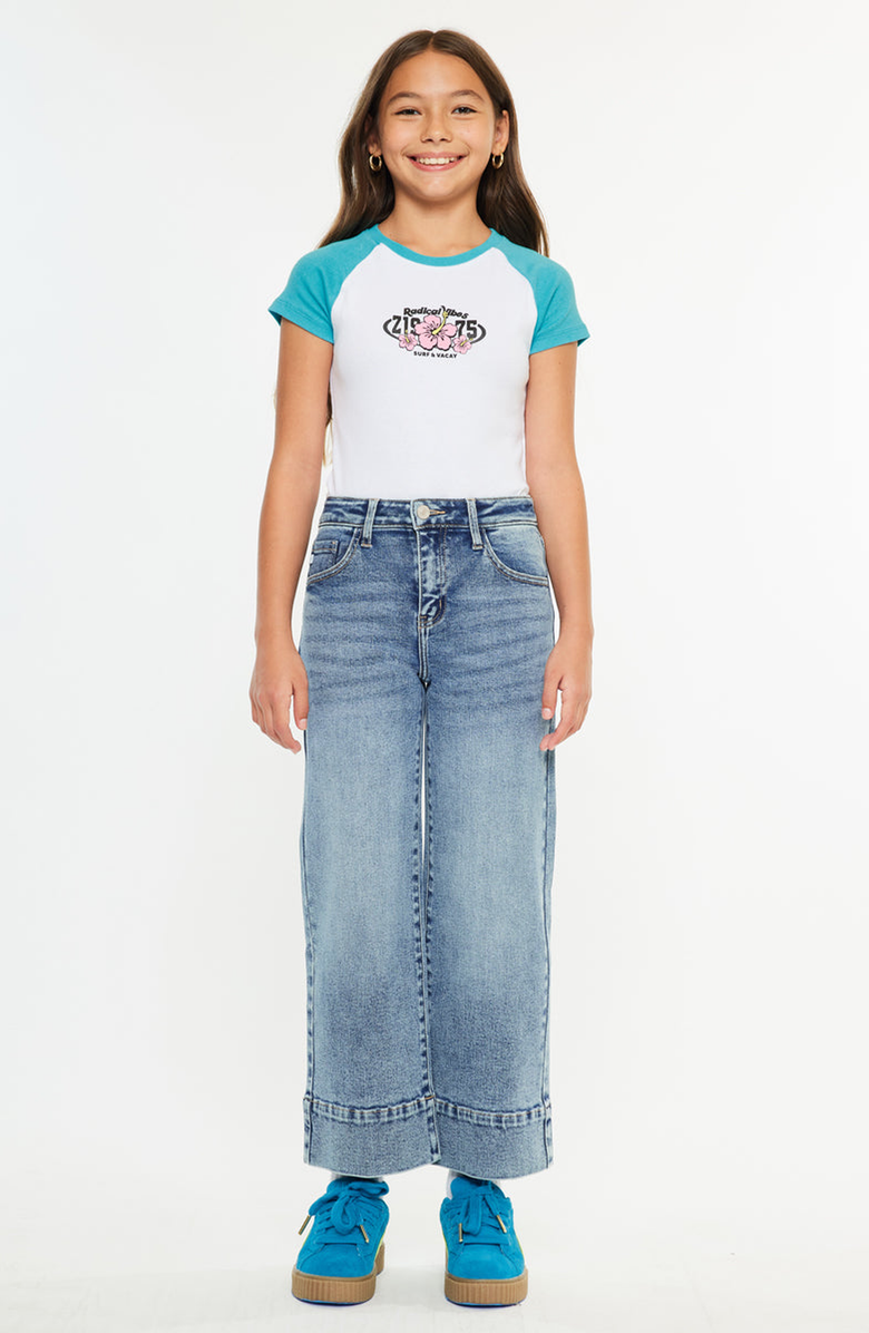 KanCan Nellie High Rise Kids Crop Wide Leg Jeans, Main, color, Dark Wash