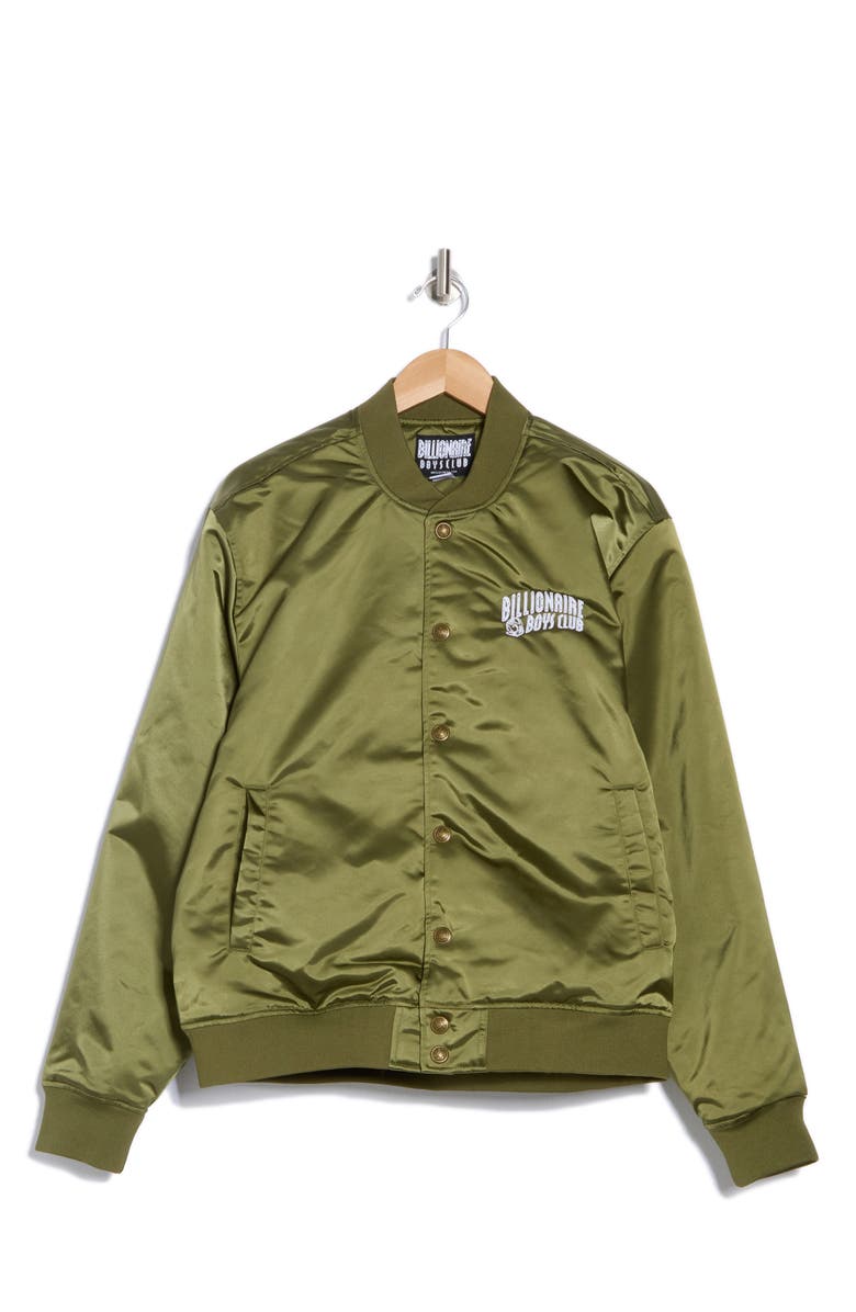 Billionaire Boys Club Globetrotter Nylon Satin Bomber Jacket, Alternate, color, Capulet Olive