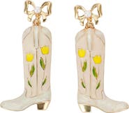 PACKED PARTY Yellow Daisy Cowboy Boot Earrings - Hypoallergenic Gold-Tone Bow Post with Enamel Florals and Pearl Accents, 1.8 Inch