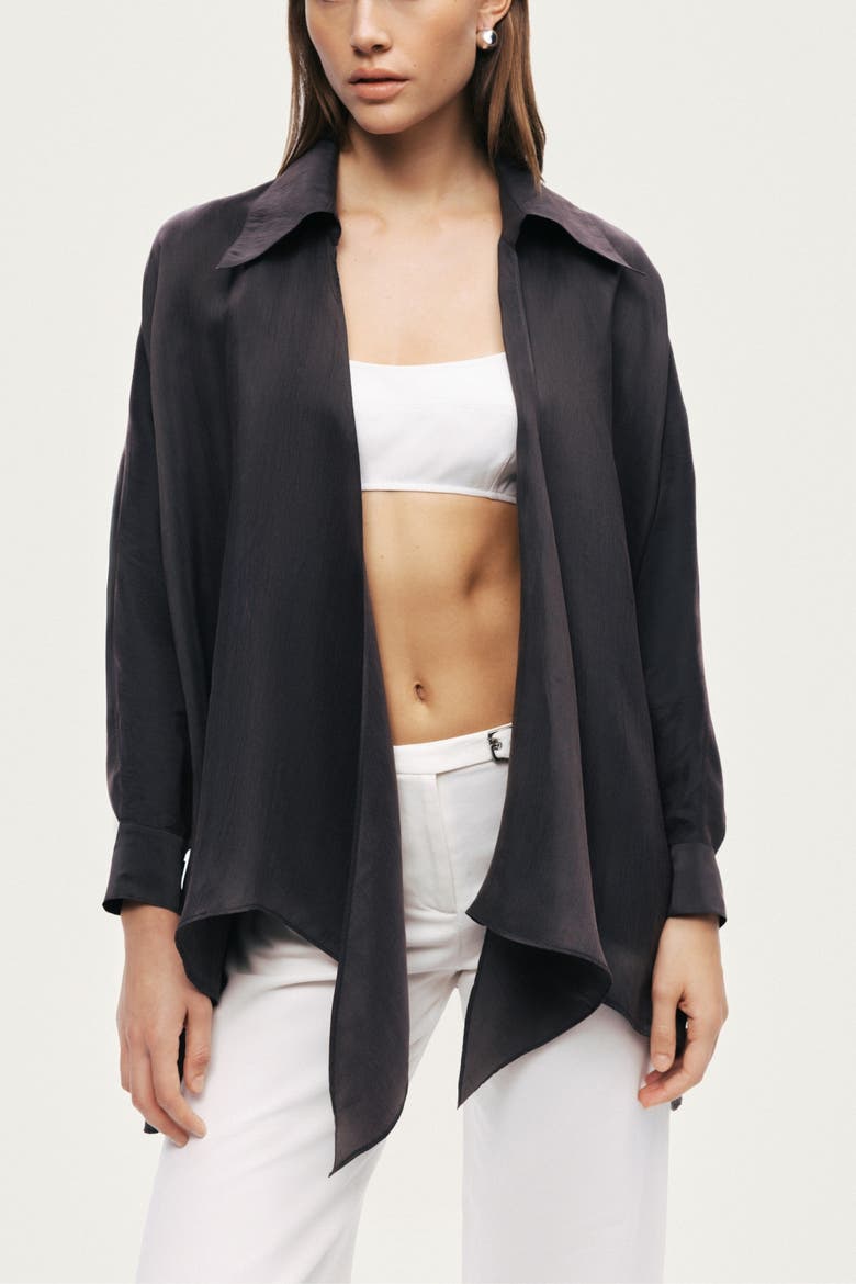 Front-Tie Longline Shirt, Alternate, color, Anthracite