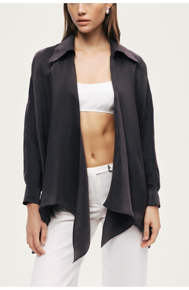 Nocturne Front-Tie Longline Shirt, Alternate, color, Anthracite