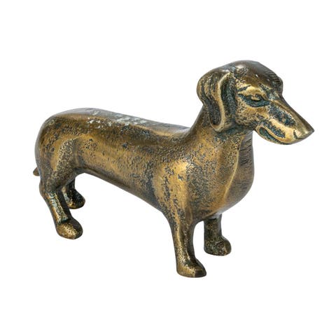 Antique Cast Aluminum Dachshund Accent Decor, Brass