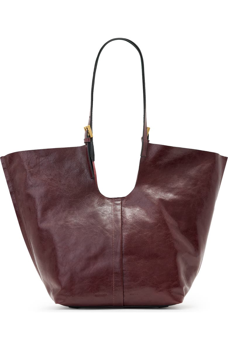 AllSaints Ara Shine Tote Bag, Main, color, Dark Red