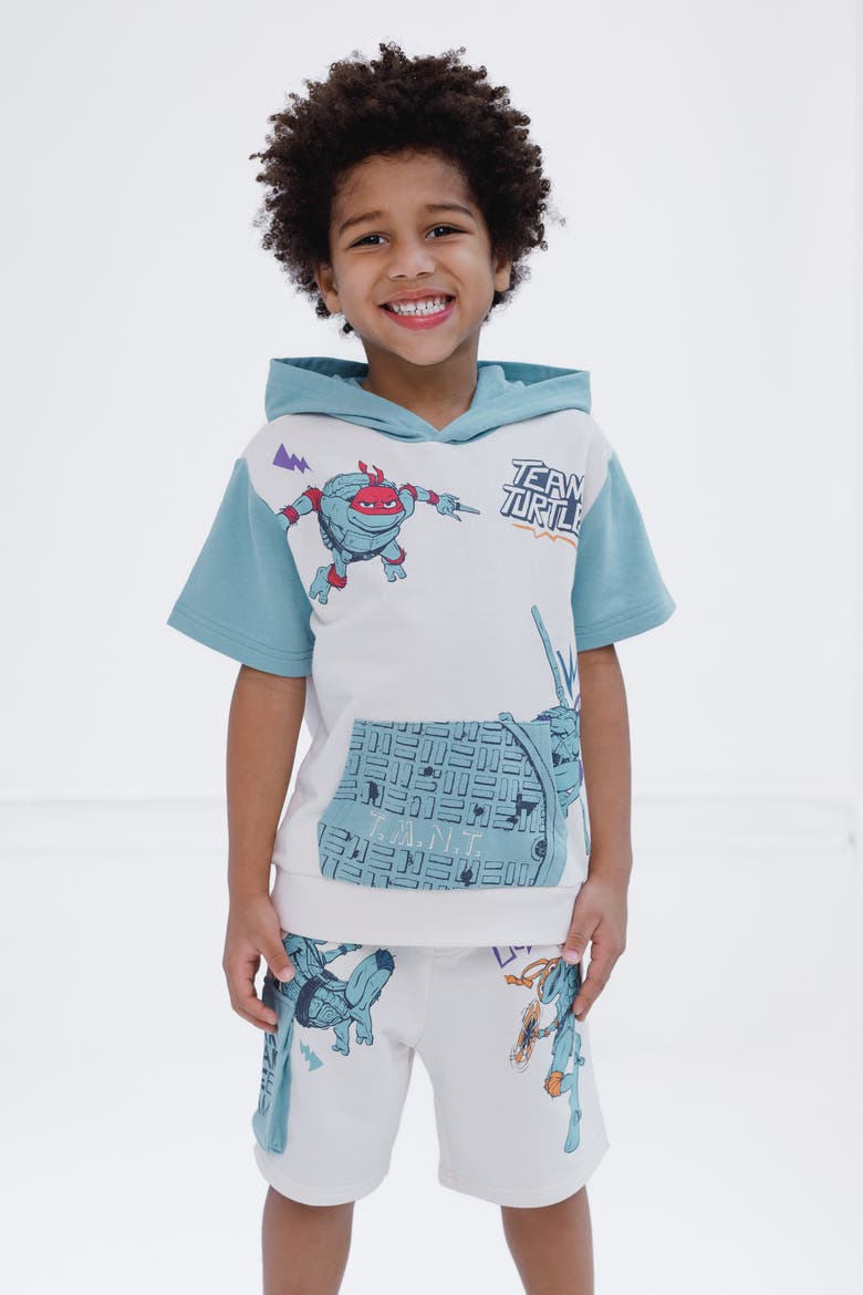 2-Piece Hooded Tee and Shorts Set, Alternate, color, Teal Off White