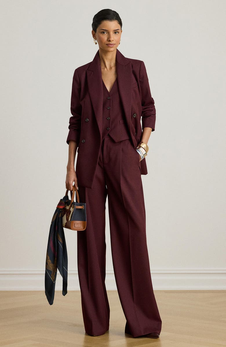 Lauren Ralph Lauren Wool Blend Wide Leg Pants, Alternate, color, Dark Garnet