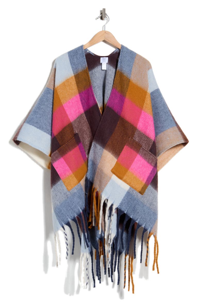 Cozy Blanket Ruana, Alternate, color, HOT PINK MULTI