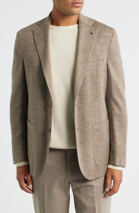 Hartford Tan Knit Wool & Silk Blend Mélange Sport Coat