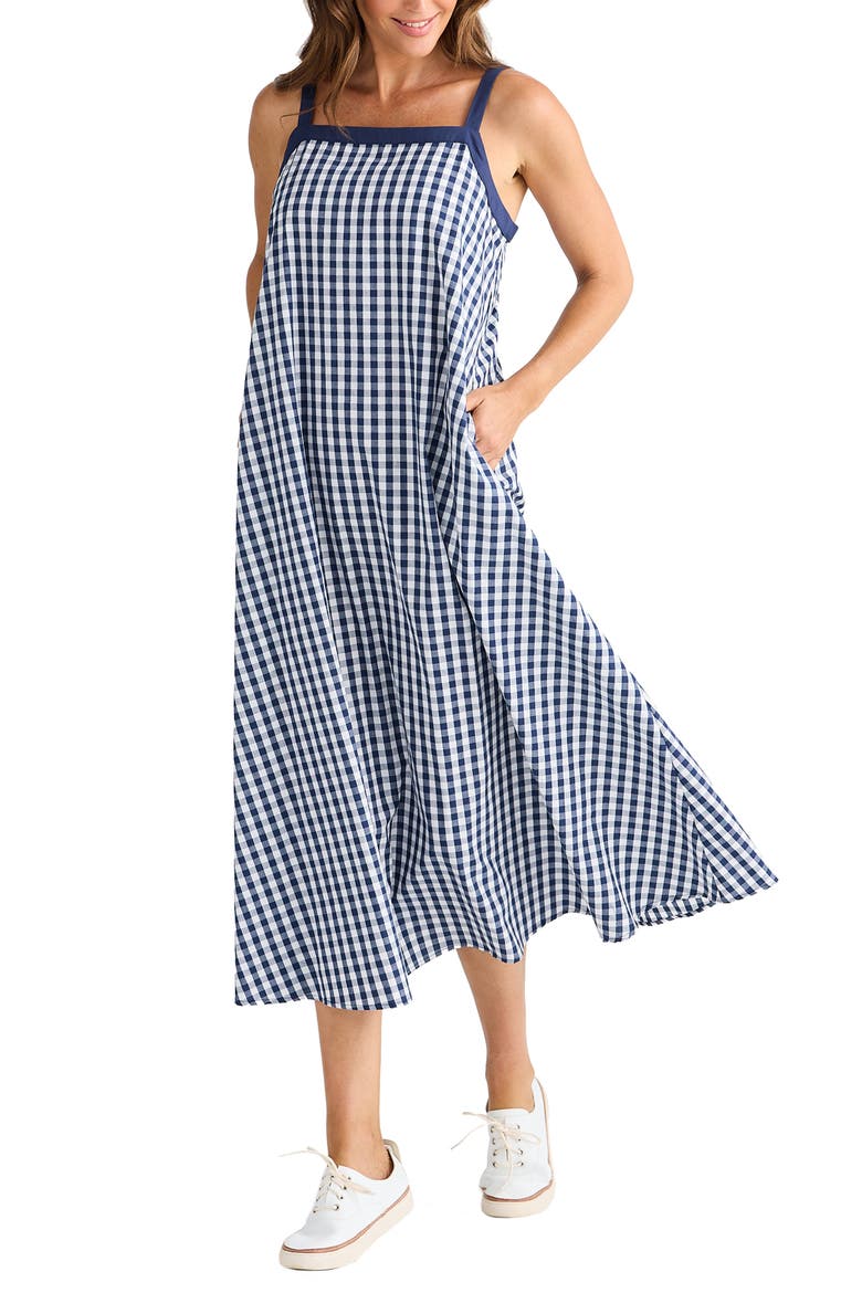 Erica Gingham Midi Dress, Alternate, color, NAVY GINGHAM