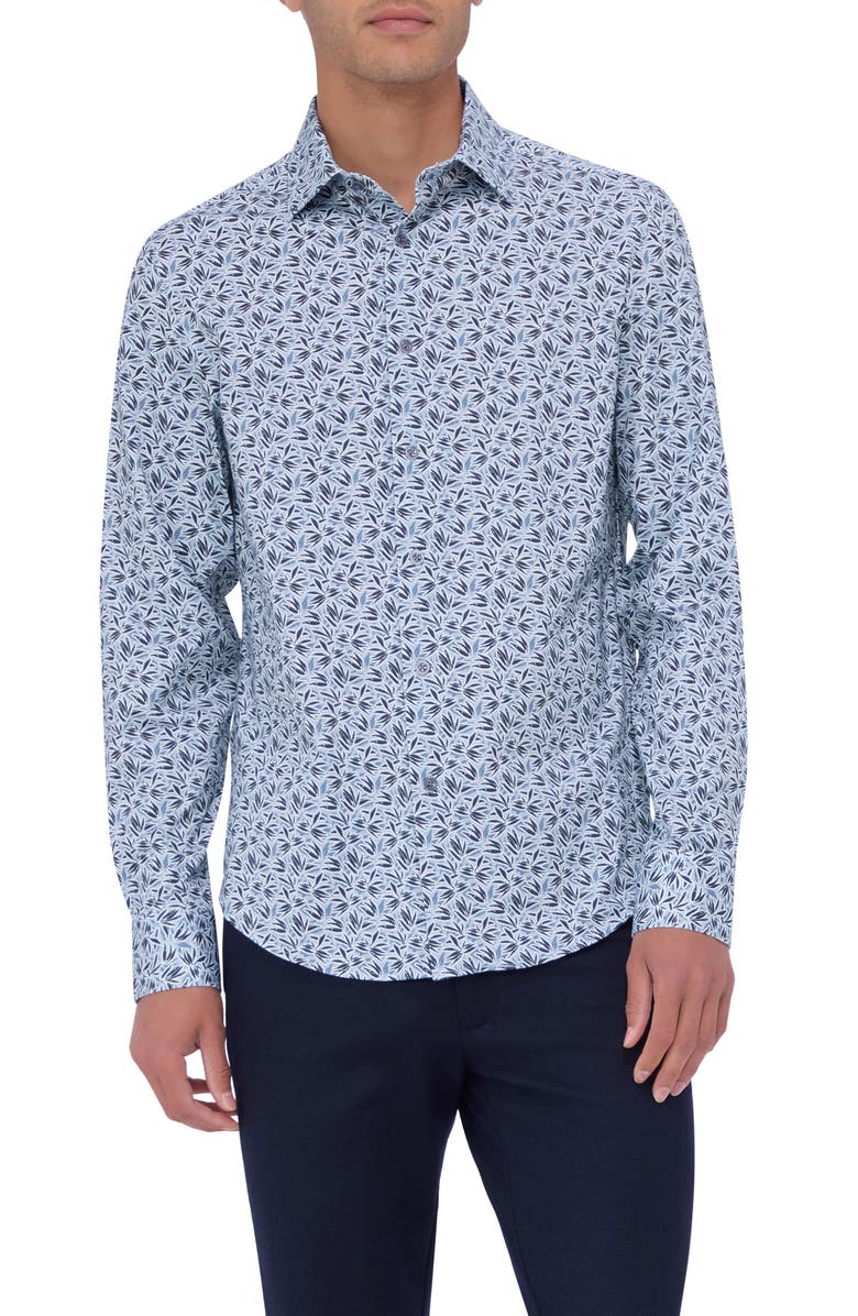 Bugatchi James OoohCotton<sup>®</sup> Leaf Print Button-Up Shirt, Main, color, Sage