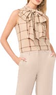 Vince Camuto Check Tie Neck Sleeveless Top