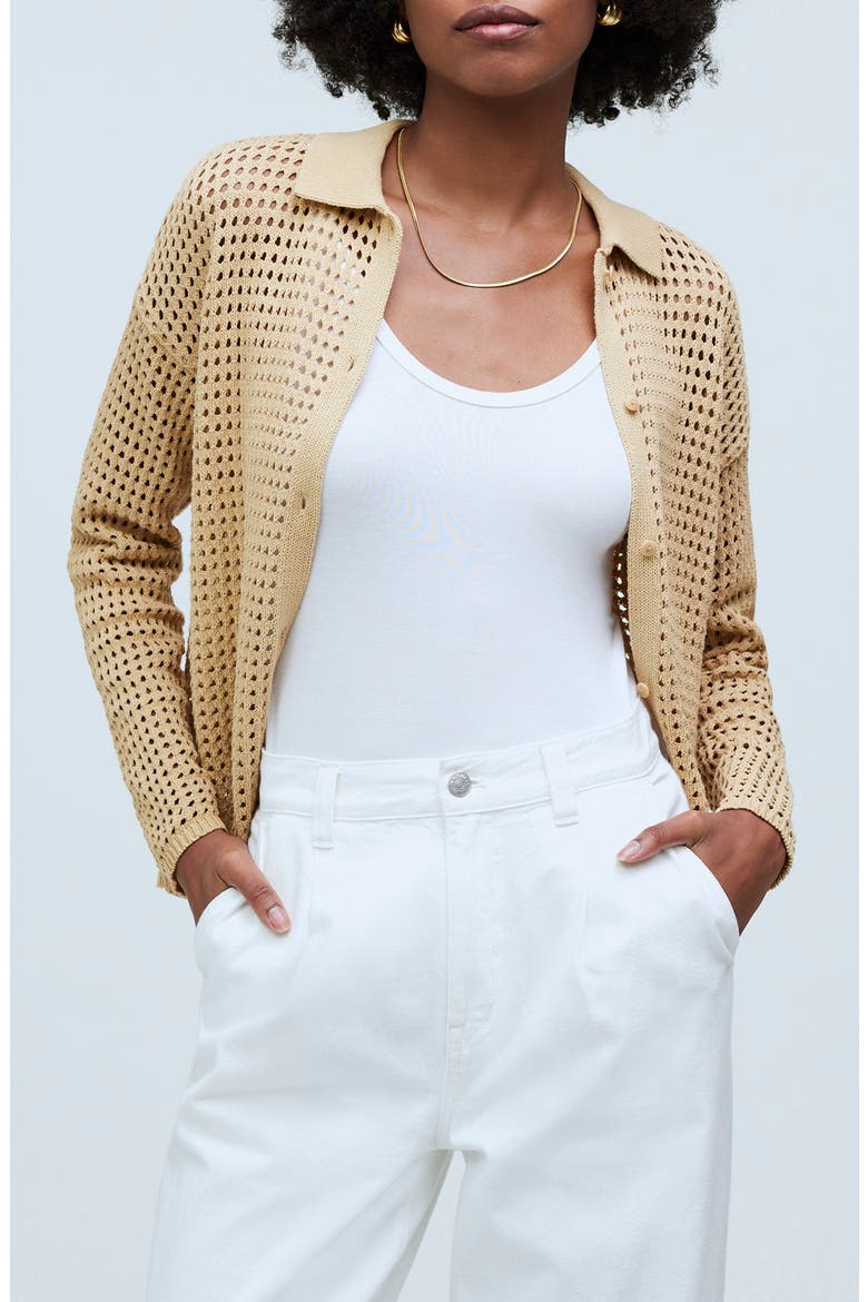 Open Stitch Polo Cardigan, Main, color, DESERT DUNE