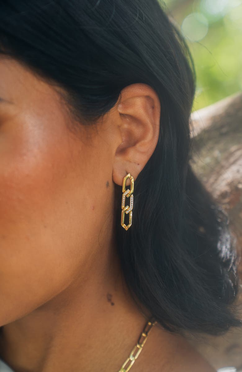 Sterling Forever Kinslee CZ Linear Drop Earrings, Alternate, color, Gold