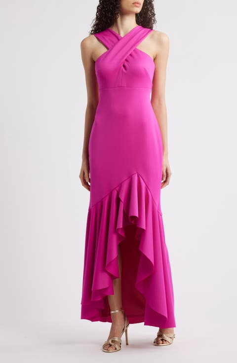 Cross Neck High-Low Evening Dress