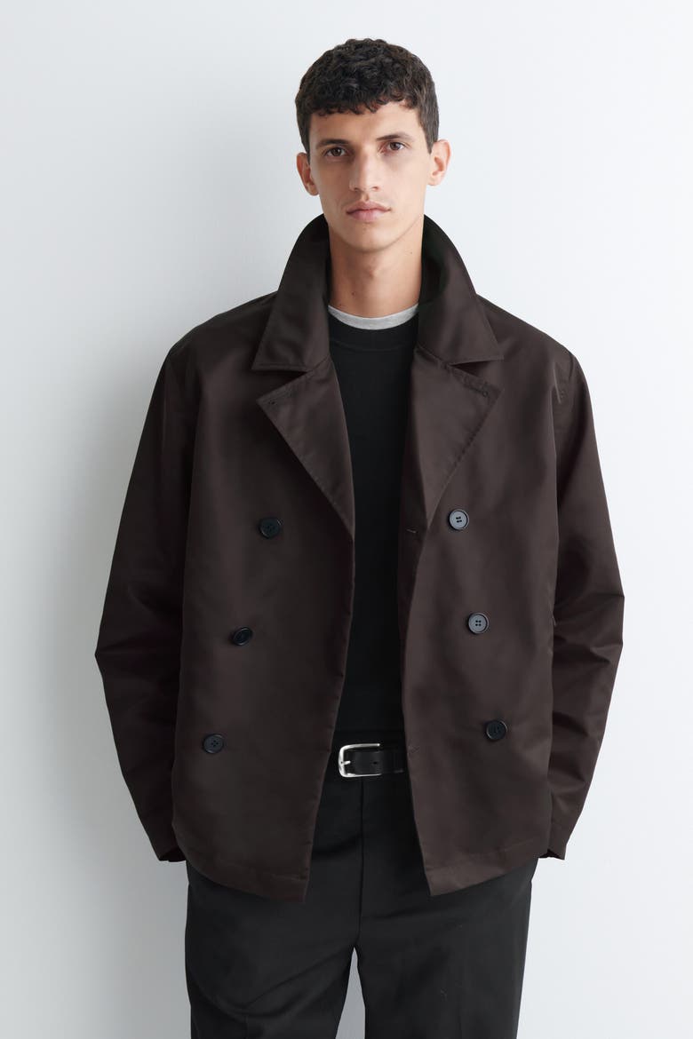 Technical Nylon Short Trench Jacket, Alternate, color, DARK BROWN