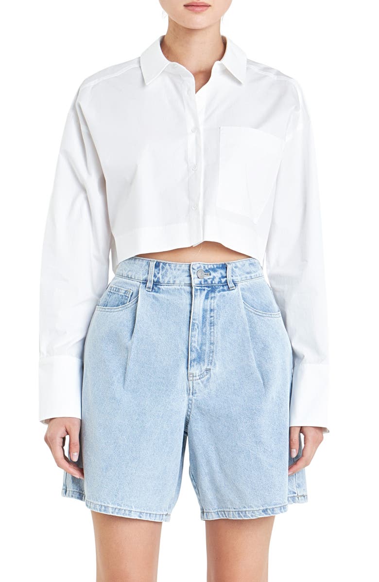 Grey Lab Oversize Crop Button-Up Shirt, Main, color, 