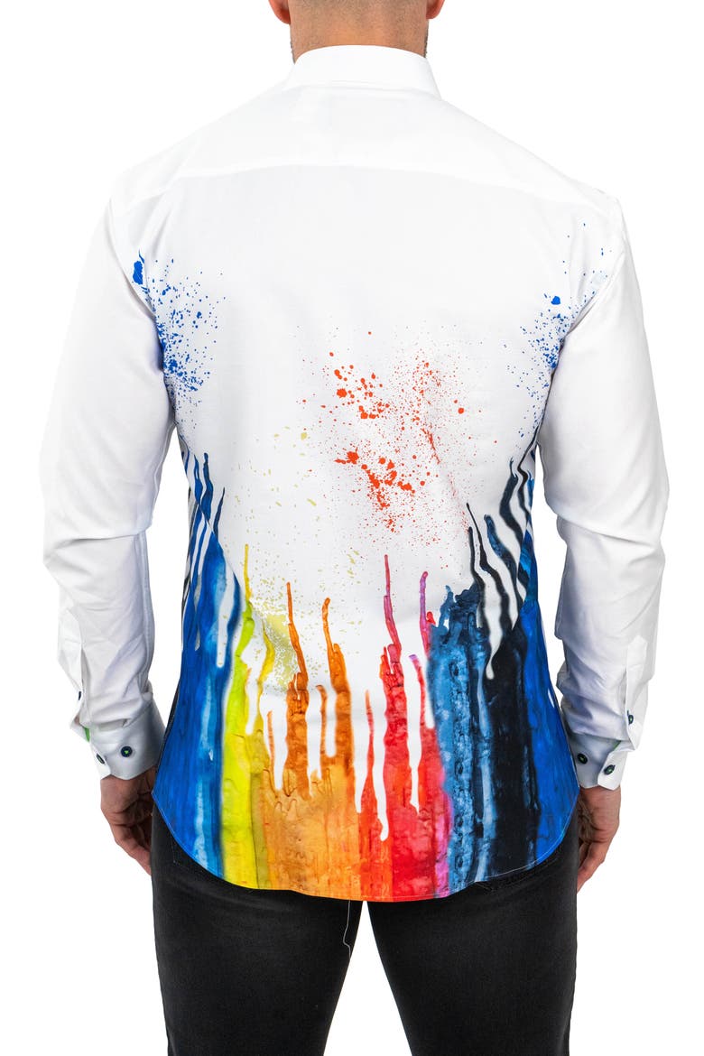 Fibonacci Dripped White Contemporary Fit Button-Up Shirt, Alternate, color, WHITE