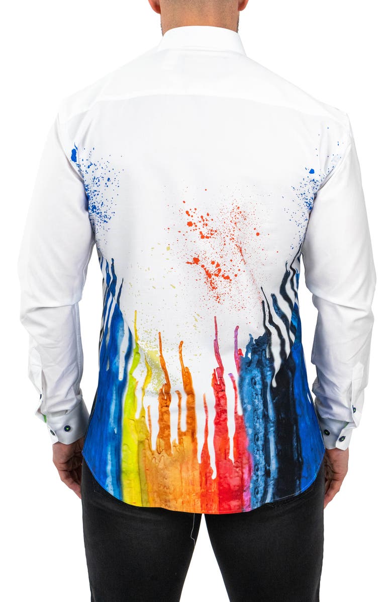 Maceoo Fibonacci Dripped White Contemporary Fit Button-Up Shirt, Alternate, color, White