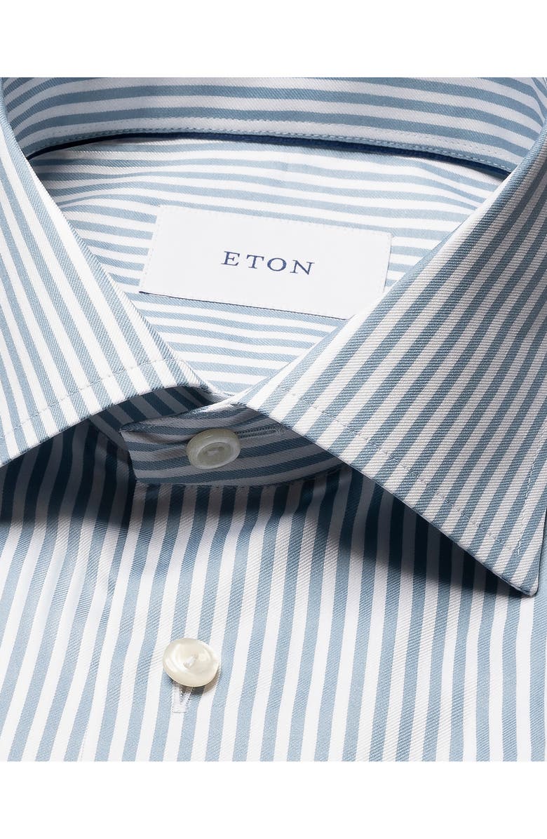 Eton Contemporary Fit Light Green Stripe Signature Cotton Twill Dress Shirt, Alternate, color, Light Green