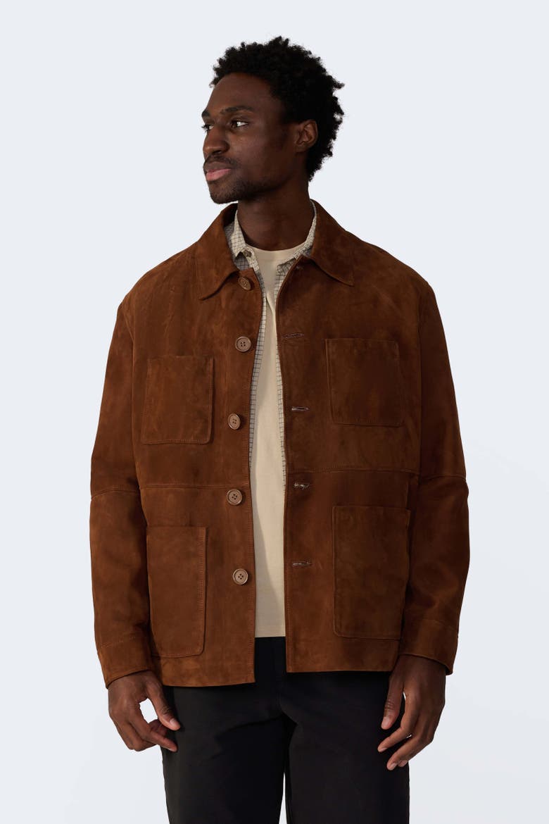 Beckett Suede Chore Jacket, Main, color, Chestnut