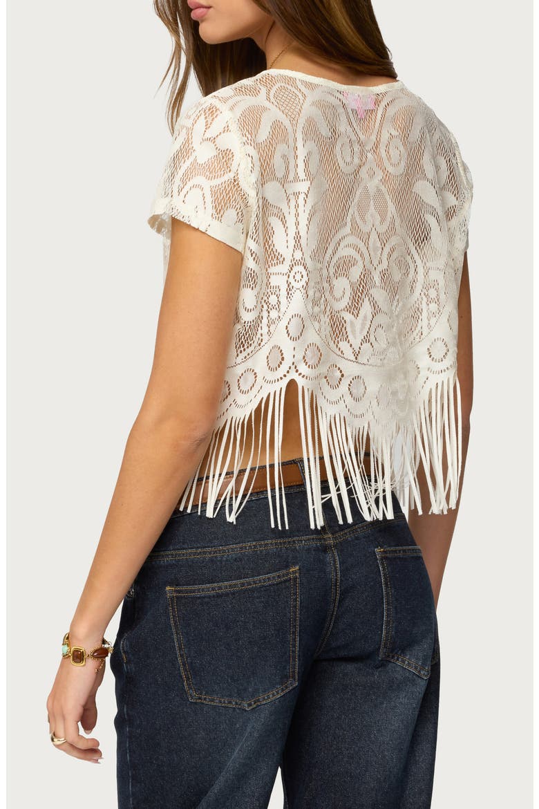 Kira Sheer Lace Fringe Crop T-Shirt, Alternate, color, CREAM