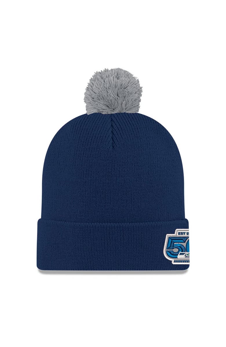 New Era Men's New Era  College Navy Seattle Seahawks 50th Season Cuffed Pom Knit Hat, Alternate, color, College Navy