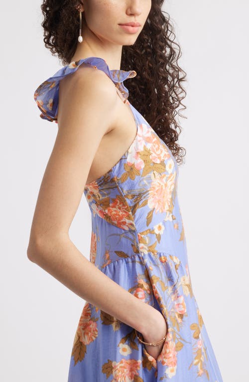 Chelsea28 Flutter Sleeve Maxi Dress In Blue- Orange Romantic Blooms