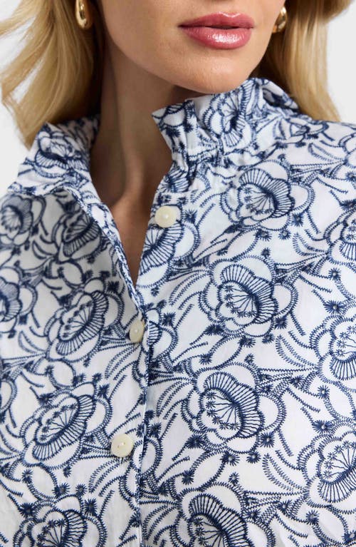 Foxcroft Carolina Floral Embroidered Cotton Button-up Shirt