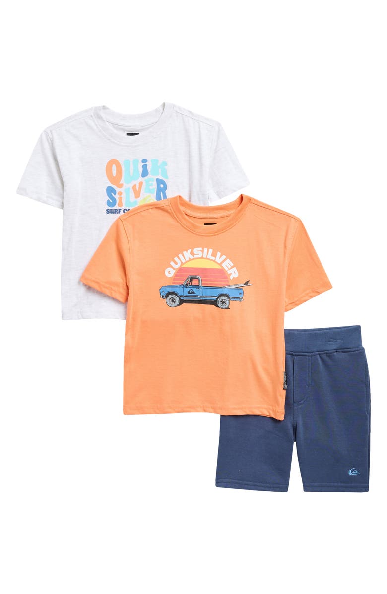 Quiksilver Kids' 3-Pack Assorted T-Shirts & Shorts Set, Main, color, Orange/ White/ Blue Assorted