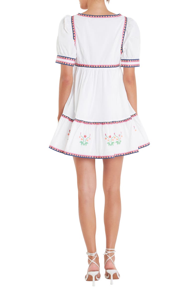 Embroidered Puff Sleeve Cotton Babydoll Dress, Alternate, color, IVORY MULTI