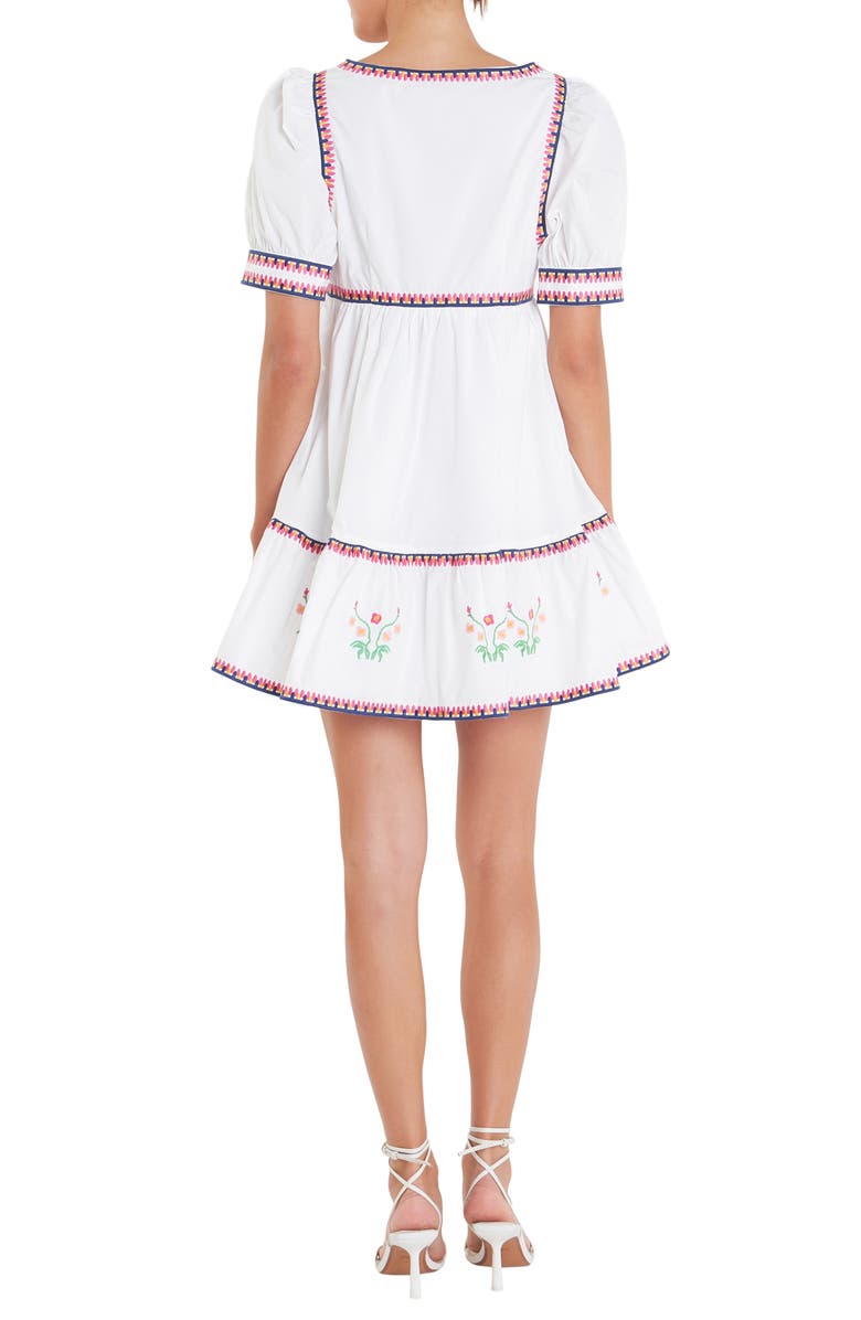 English Factory Embroidered Puff Sleeve Cotton Babydoll Dress, Alternate, color, Ivory Multi