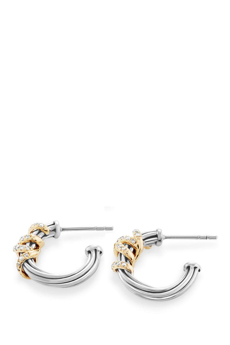 Helena Small Hoop Earrings with Diamonds & 18K Gold, Alternate, color, SILVER/ GOLD