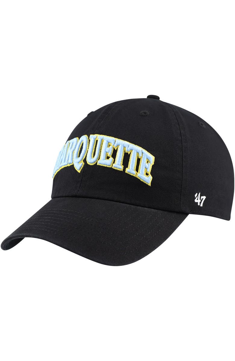 '47 Men's '47 Black Marquette Golden Eagles Archie Script Adjustable Hat, Main, color, 